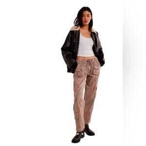 Free People Tahiti Cargo Pants, Distressed Rose, Elastic & Drawstring Waist, S